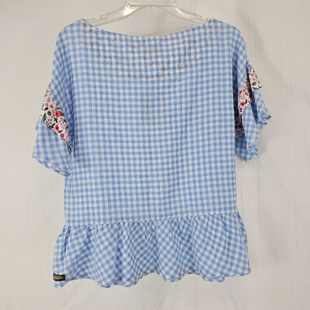Matilda Jane • Rural Route Gingham Blue White Top Size XS Floral - Picture 4 of 8